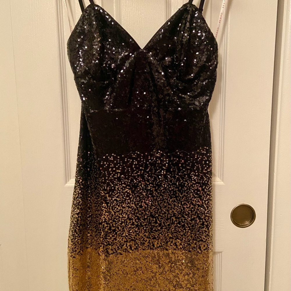 Guess Black and Gold Sequin Ombre Dress
